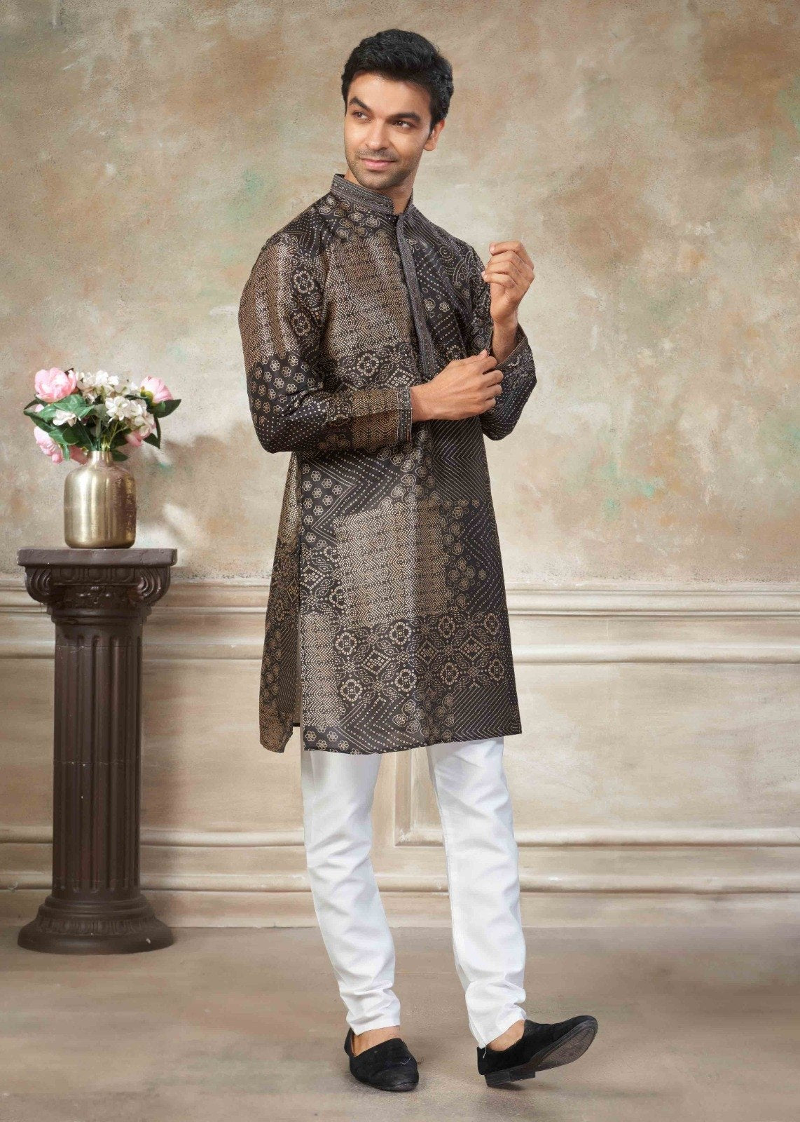 Men’s Premium Silk Digital Print Kurta Set with Pintex Work