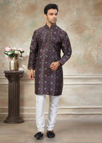 Men’s Premium Silk Digital Print Kurta Set with Pintex Work