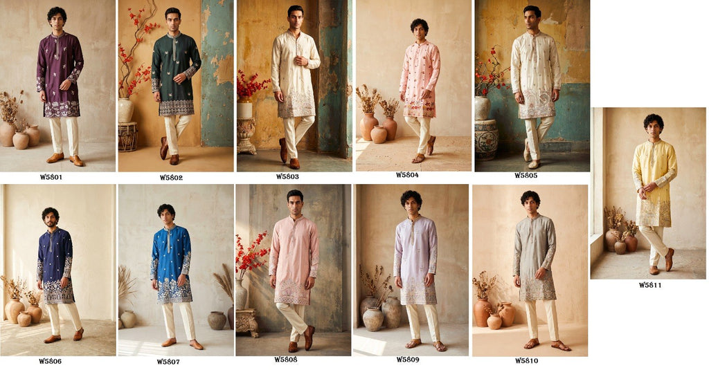 Men’s Silk Embroidered Kurta Pant Set with Cotton Inner