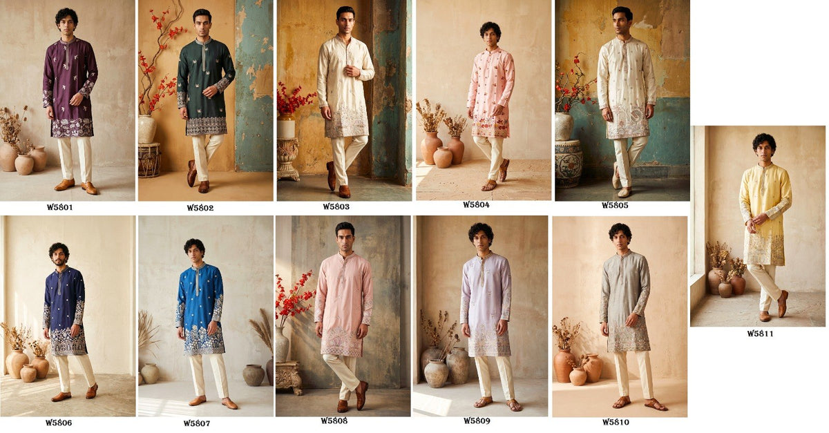Men’s Silk Embroidered Kurta Pant Set with Cotton Inner