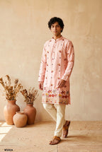 Men’s Silk Embroidered Kurta Pant Set with Cotton Inner