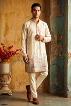 Men’s Silk Embroidered Kurta Pant Set with Cotton Inner