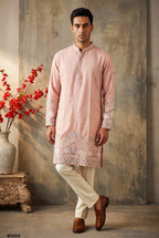 Men’s Silk Embroidered Kurta Pant Set with Cotton Inner