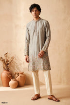 Men’s Silk Embroidered Kurta Pant Set with Cotton Inner