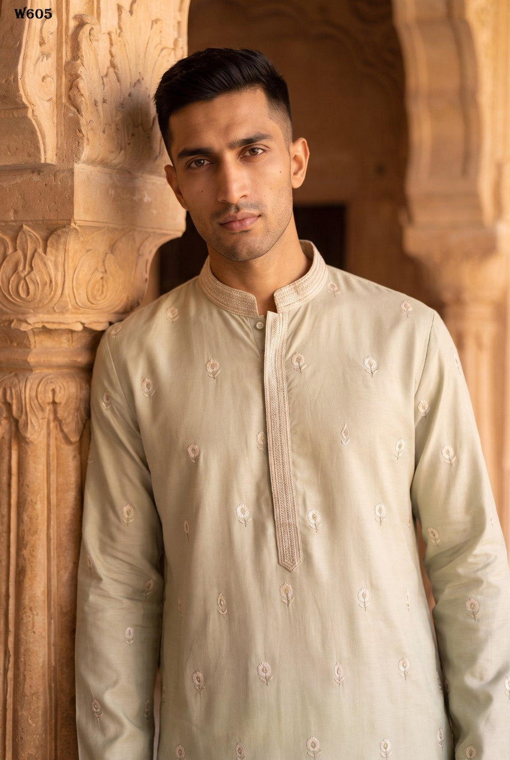 Men’s Silk Embroidery Kurta with Matching Pants