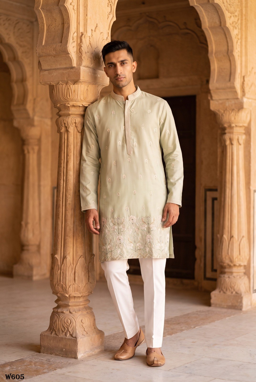 Men’s Silk Embroidery Kurta with Matching Pants