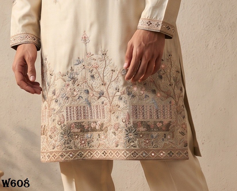 Men’s Cotton Inner Embroidered Wedding Kurta Pant Set