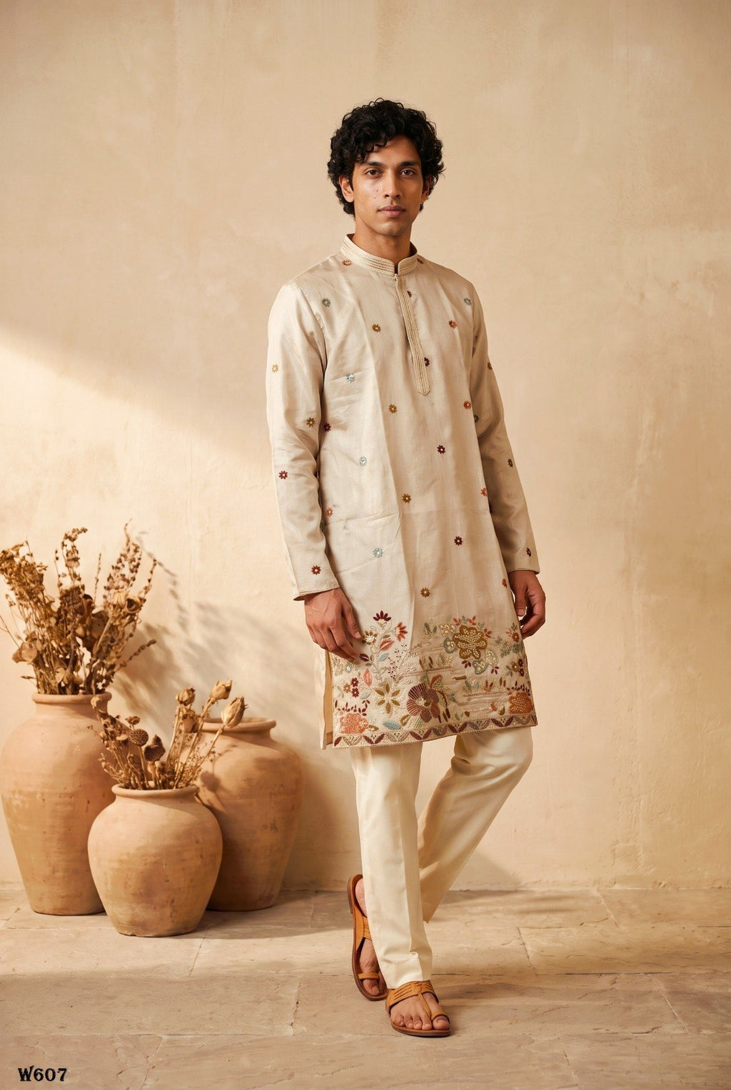 Men’s Traditional Designer Kurta Pant Set with Bead Detailing