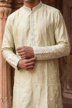 Men’s Premium Silk Cotton and Linen Embroidered Kurta Pant Set for Festive Occasions