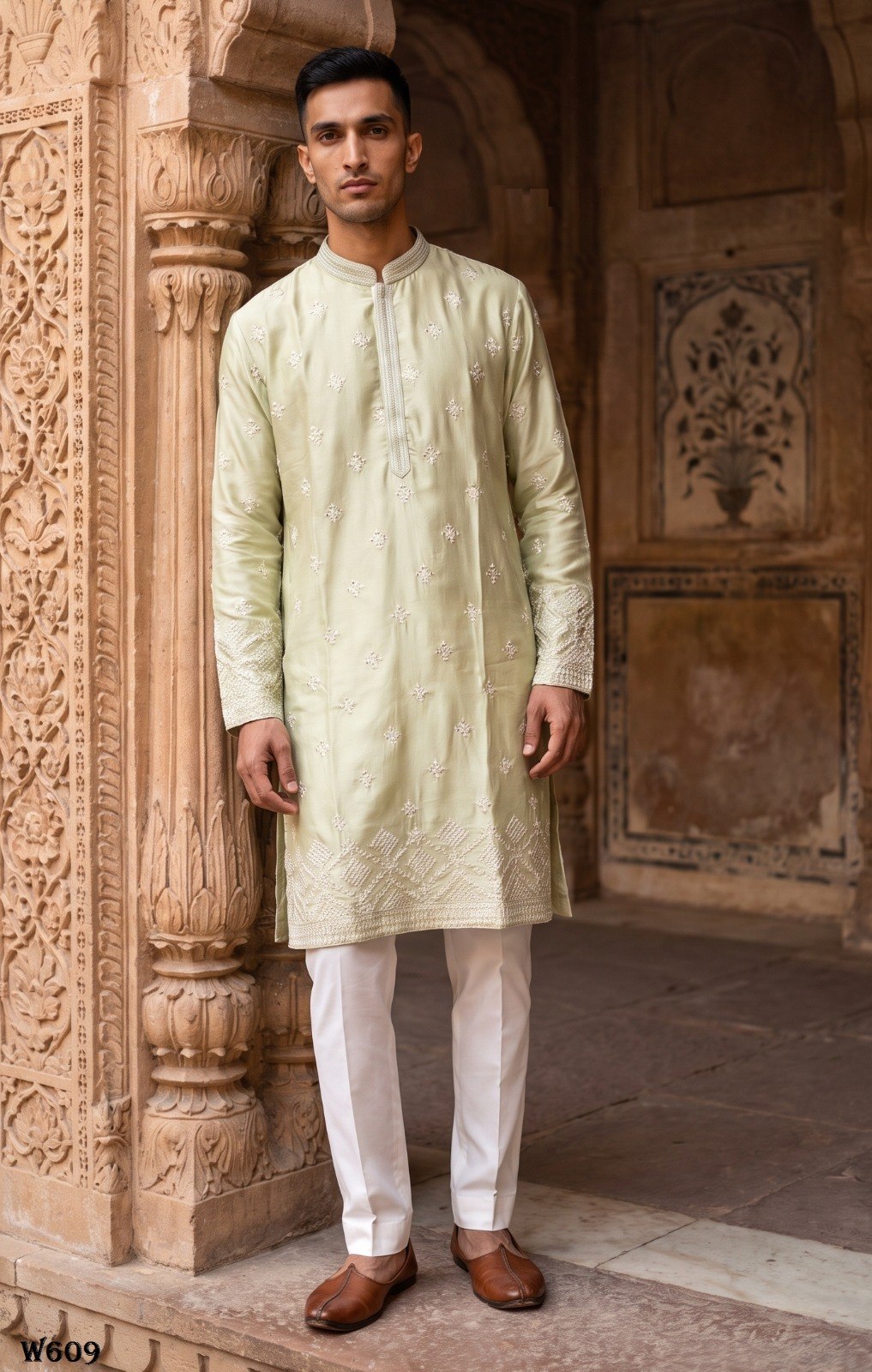 Men’s Premium Silk Cotton and Linen Embroidered Kurta Pant Set for Festive Occasions