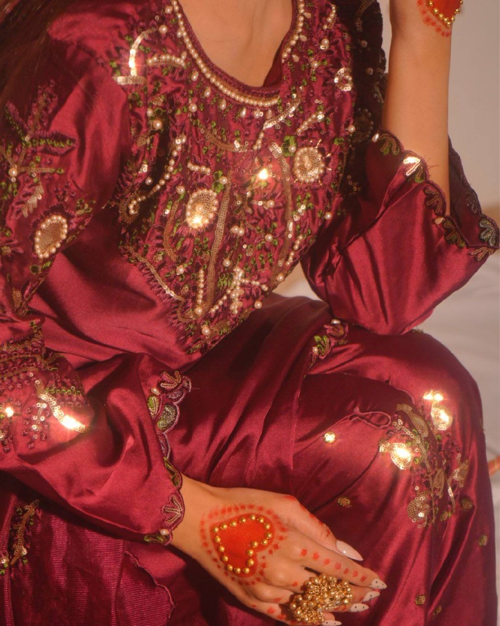 Heavy Japan Satin Farshi Salwar Suit with Embroidery Sequence Work