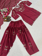 Heavy Japan Satin Farshi Salwar Suit with Embroidery Sequence Work