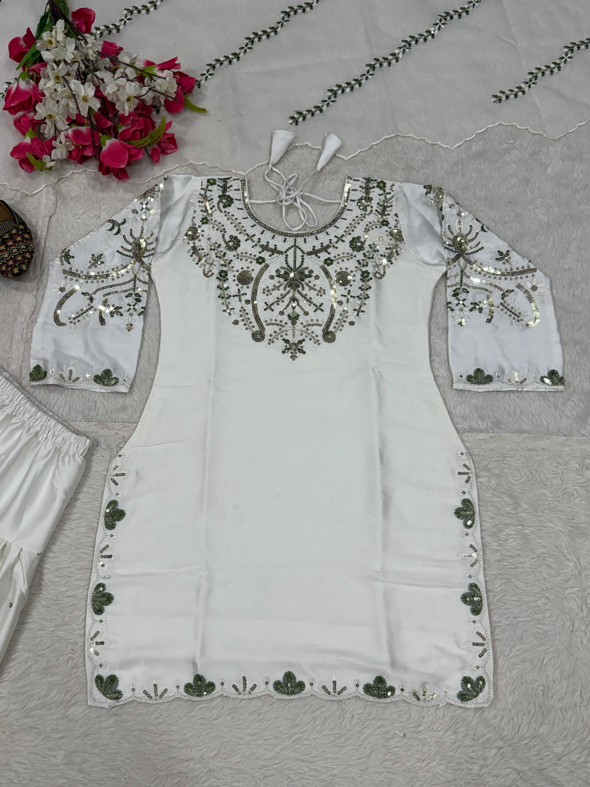 Heavy Japan Satin Farshi Salwar Suit with Embroidery Sequence Work