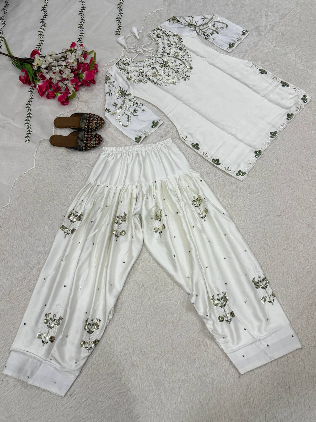 Heavy Japan Satin Farshi Salwar Suit with Embroidery Sequence Work