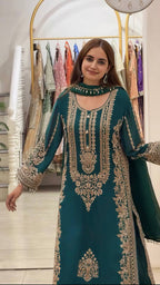 Ziyana Faux Georgette Heavy Embroidered Kurti with Pant & Dupatta Set