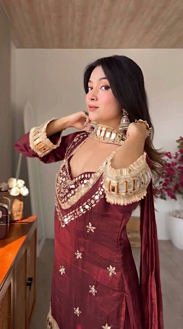 Wedding Ready Mirror Work Sharara Ensemble for Festive Glamour