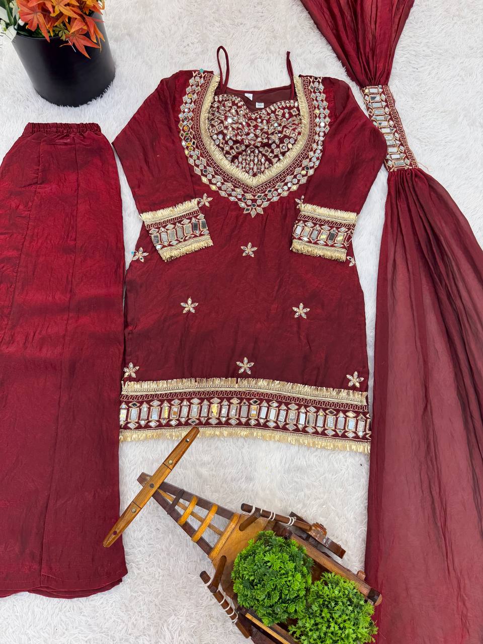 Wedding Ready Mirror Work Sharara Ensemble for Festive Glamour