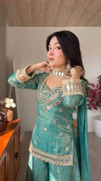 Elegant Real Mirror Work Sharara Suit with Designer Appeal