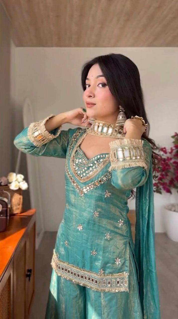 Elegant Real Mirror Work Sharara Suit with Designer Appeal