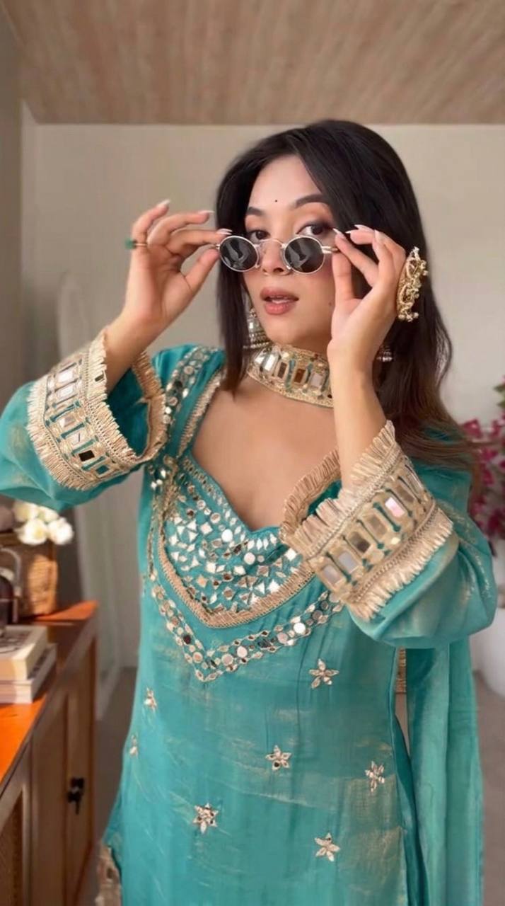 Elegant Real Mirror Work Sharara Suit with Designer Appeal