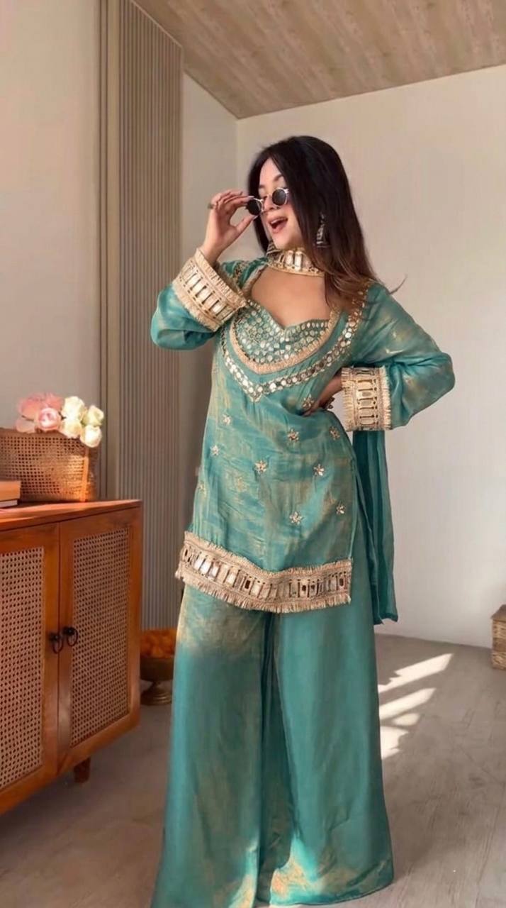 Elegant Real Mirror Work Sharara Suit with Designer Appeal