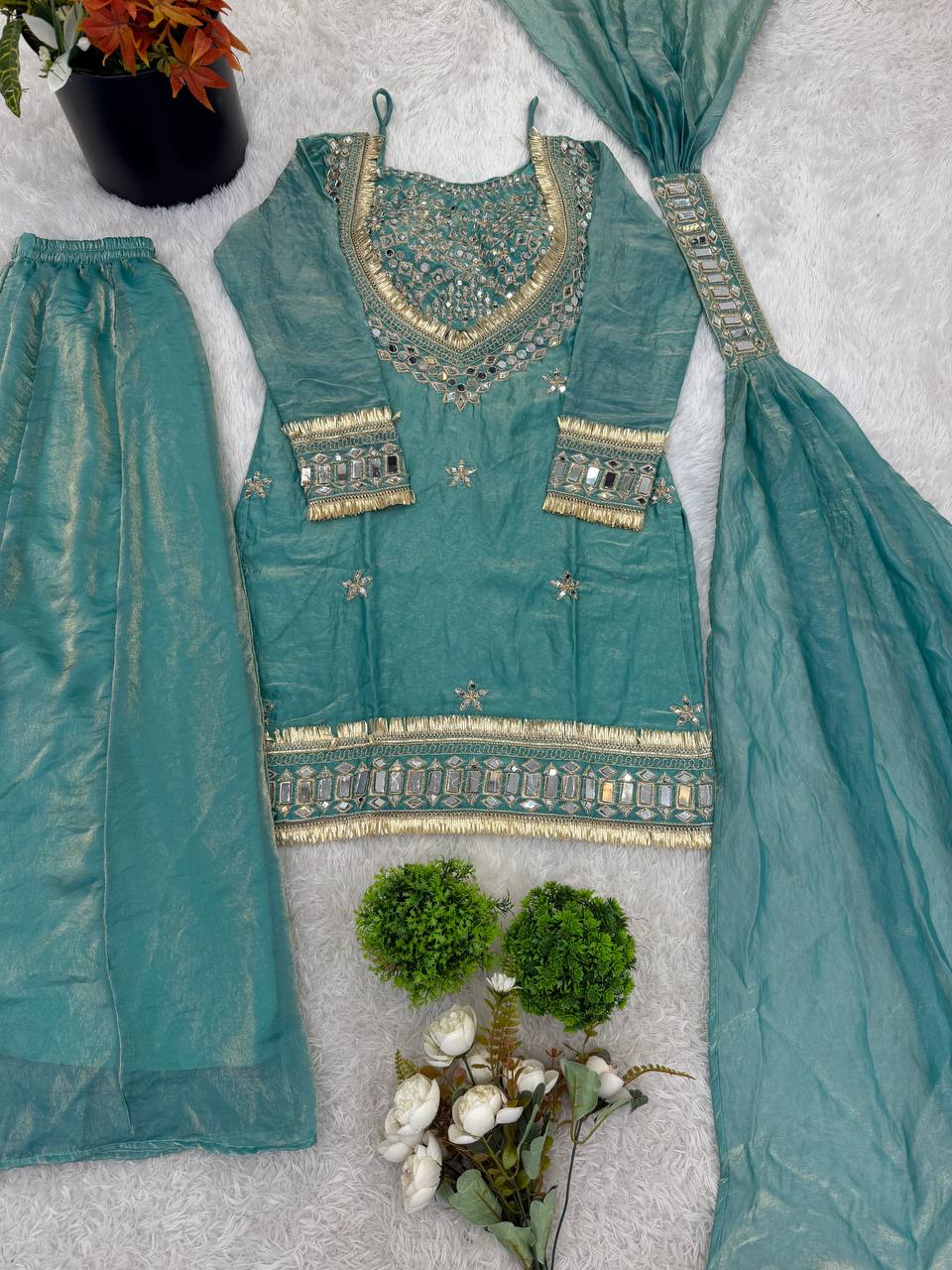 Elegant Real Mirror Work Sharara Suit with Designer Appeal