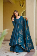 Ridhanya Heavy Vichitra Silk Anarkali with Palazzo & Embroidered Dupatta Set