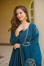 Ridhanya Heavy Vichitra Silk Anarkali with Palazzo & Embroidered Dupatta Set