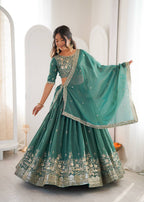 Grand Celebration Simmer Silk Lehenga With Rich Embroidery & CanCan Flair