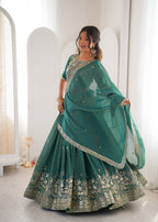 Grand Celebration Simmer Silk Lehenga With Rich Embroidery & CanCan Flair