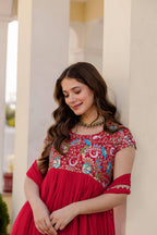 Aavisha Faux Georgette Heavy Embroidered Gown with Four-Metre Flair and Lace Border Dupatta