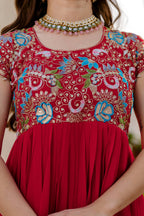 Aavisha Faux Georgette Heavy Embroidered Gown with Four-Metre Flair and Lace Border Dupatta