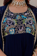 Aavisha Faux Georgette Heavy Embroidered Gown with Four-Metre Flair and Lace Border Dupatta