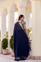 Aavisha Faux Georgette Heavy Embroidered Gown with Four-Metre Flair and Lace Border Dupatta