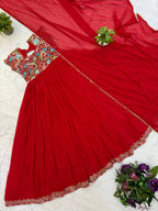Aavisha Faux Georgette Heavy Embroidered Gown with Four-Metre Flair and Lace Border Dupatta