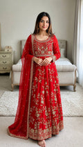 Aadhira Heavy Georgette Sequins & Moti Embroidered Anarkali with Pant & Dupatta