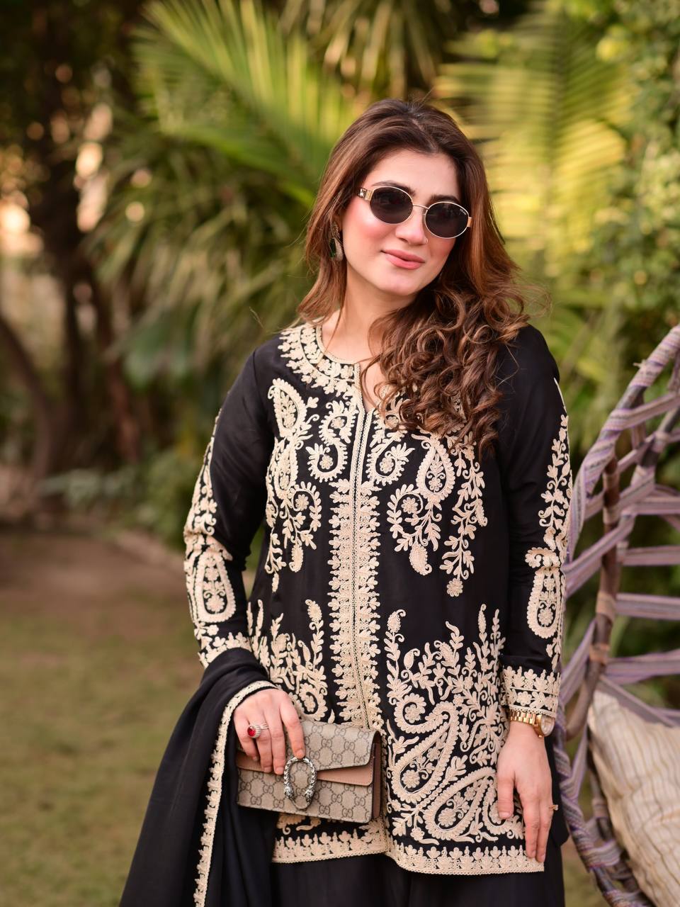Trending Faux Georgette Plazzo Set for Women with Premium Cross Stitch Embroidery, Fully Stitched Kurta, Matching Dupatta & Elastic Waist Plazzo