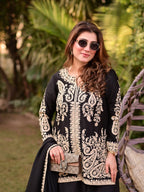 Trending Faux Georgette Plazzo Set for Women with Premium Cross Stitch Embroidery, Fully Stitched Kurta, Matching Dupatta & Elastic Waist Plazzo