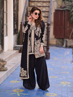Trending Faux Georgette Plazzo Set for Women with Premium Cross Stitch Embroidery, Fully Stitched Kurta, Matching Dupatta & Elastic Waist Plazzo
