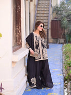 Trending Faux Georgette Plazzo Set for Women with Premium Cross Stitch Embroidery, Fully Stitched Kurta, Matching Dupatta & Elastic Waist Plazzo