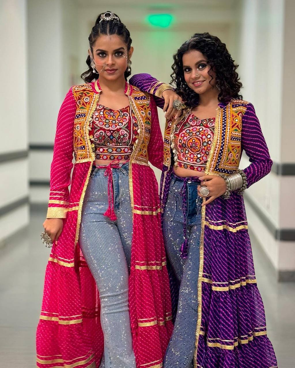 Navyra Bandhani Print Faux Georgette Navratri Shrug with Embroidered Blouse Set