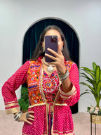 Navyra Bandhani Print Faux Georgette Navratri Shrug with Embroidered Blouse Set