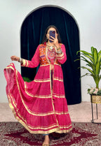 Navyra Bandhani Print Faux Georgette Navratri Shrug with Embroidered Blouse Set