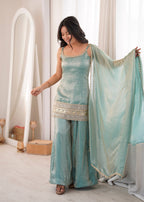 Zivara Doremon Crush Mirror & Sequins Embroidered Palazzo Suit with Dupatta