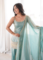 Zivara Doremon Crush Mirror & Sequins Embroidered Palazzo Suit with Dupatta