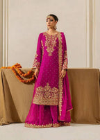 Zariya Faux Georgette Coding Sequin Top Palazzo Set with Rivet Moti Work & Lace Border Dupatta