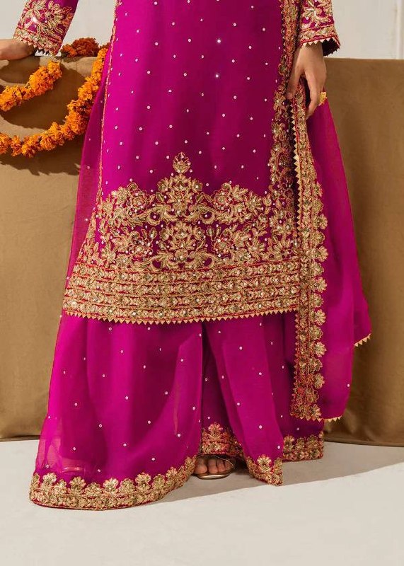 Zariya Faux Georgette Coding Sequin Top Palazzo Set with Rivet Moti Work & Lace Border Dupatta