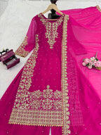 Zariya Faux Georgette Coding Sequin Top Palazzo Set with Rivet Moti Work & Lace Border Dupatta