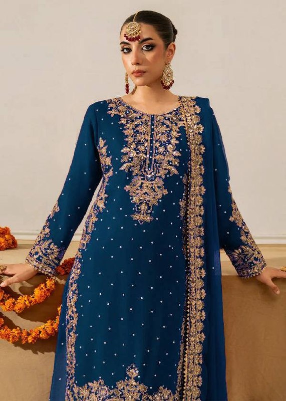 Zariya Faux Georgette Coding Sequin Top Palazzo Set with Rivet Moti Work & Lace Border Dupatta