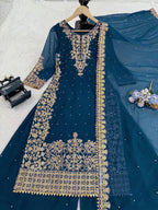Zariya Faux Georgette Coding Sequin Top Palazzo Set with Rivet Moti Work & Lace Border Dupatta